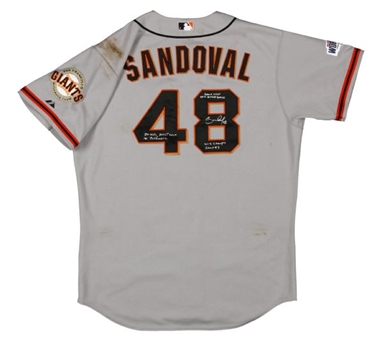 2014 Pablo Sandoval Game Used and Signed San Francisco Giants Road World Series Jersey - GAME 7! Postseason Hit Record (MLB Authenticated)